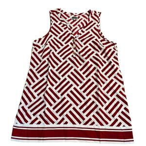 Mud Pie Womens L (12-14) Red White Geometric Sleeveless Tunic Top Gold Button